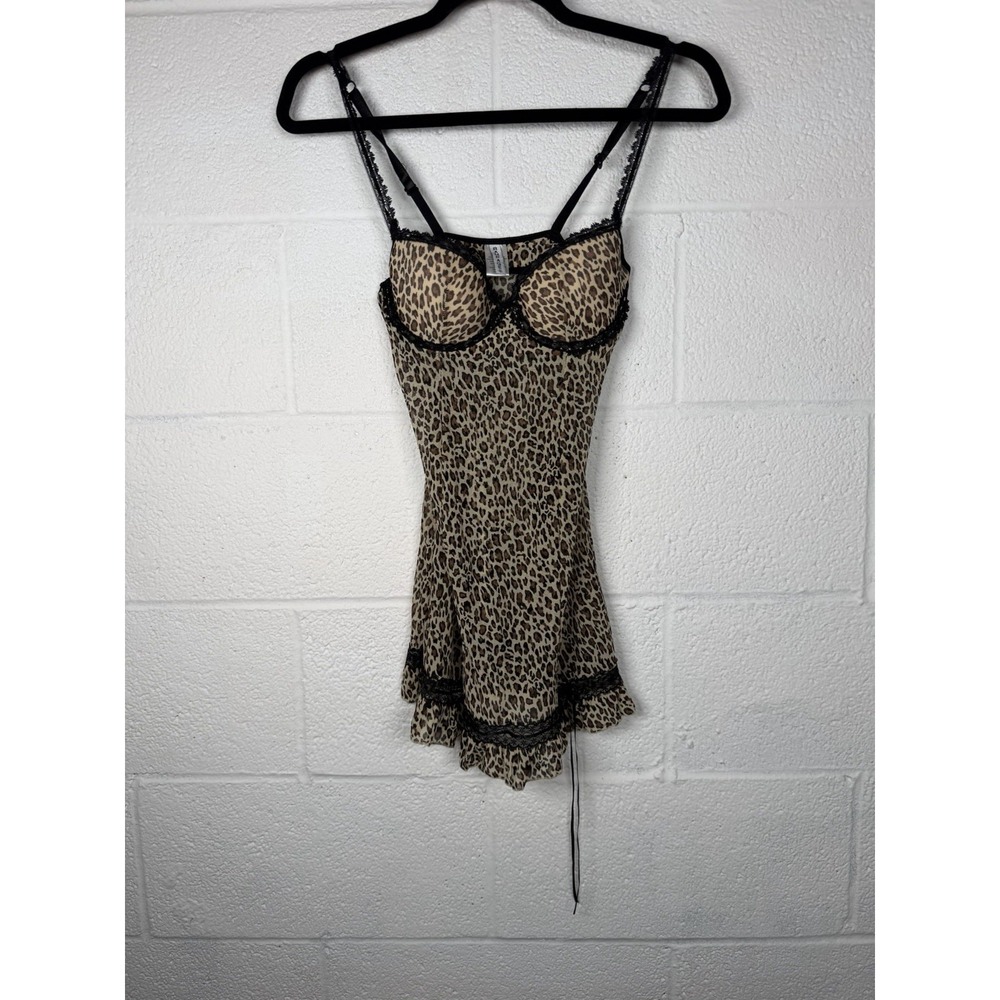 Rampage Leopard Lace Slip Dress Y2K Lingerie Mini Chemise S Coquette Bratzcore